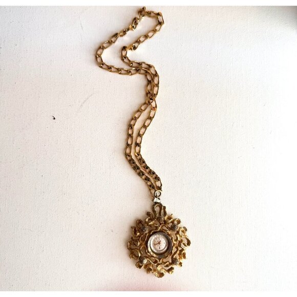 Vintage Keys Gold Tone Chunky Chain Necklace Watch 17 Jewel Swiss Wind up. AS IS - Picture 4 of 8